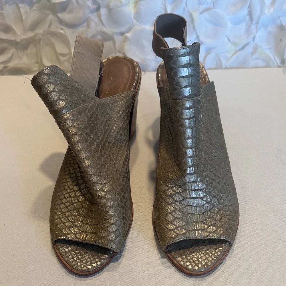 Donald J. Pliner Metallic Olive Peep-Toe Slingback Mules